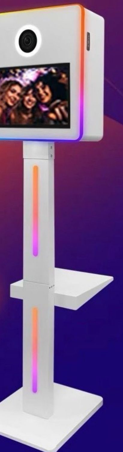 White DSLR photo booth with LED strips